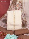Tissue linen dress material beige and brown shade with sequin & kantha stich work neck pattern and bottom & kalamkari dupatta