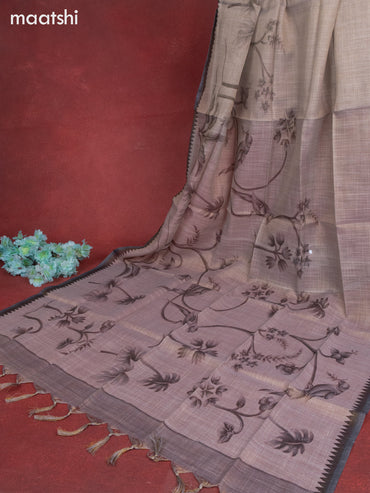 Tissue linen dress material pastel grey and grey with sequin & kantha stich work and bottom & printed dupatta