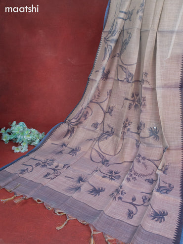 Tissue linen dress material greyish blue with sequin & kantha stich work and bottom & printed dupatta
