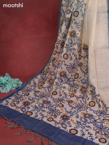 Tissue linen dress material cream and peacock blue with sequin & kantha stich embroidery work and bottom & printed dupatta