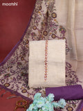 Tissue linen dress material cream and purple with sequin & kantha stich embroidery work and bottom & printed dupatta