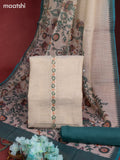 Tissue linen dress material cream and teal green with sequin & kantha stich embroidery work and bottom & printed dupatta