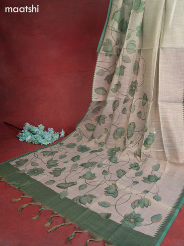 Tissue linen dress material pastel green shade and green with sequin & kantha stich work and bottom & printed dupatta
