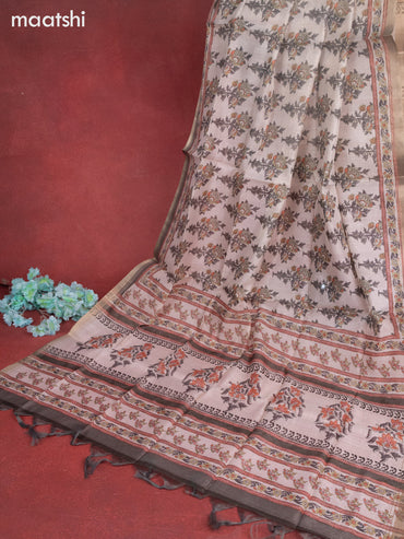 Chanderi dress material cream and grey with sequin & embroidery work neck pattern and bottom & printed dupatta