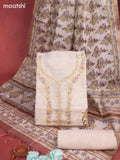 Chanderi dress material cream and rust shade with sequin & embroidery work neck pattern and bottom & printed dupatta
