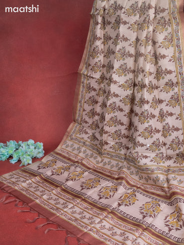 Chanderi dress material cream and rust shade with sequin & embroidery work neck pattern and bottom & printed dupatta