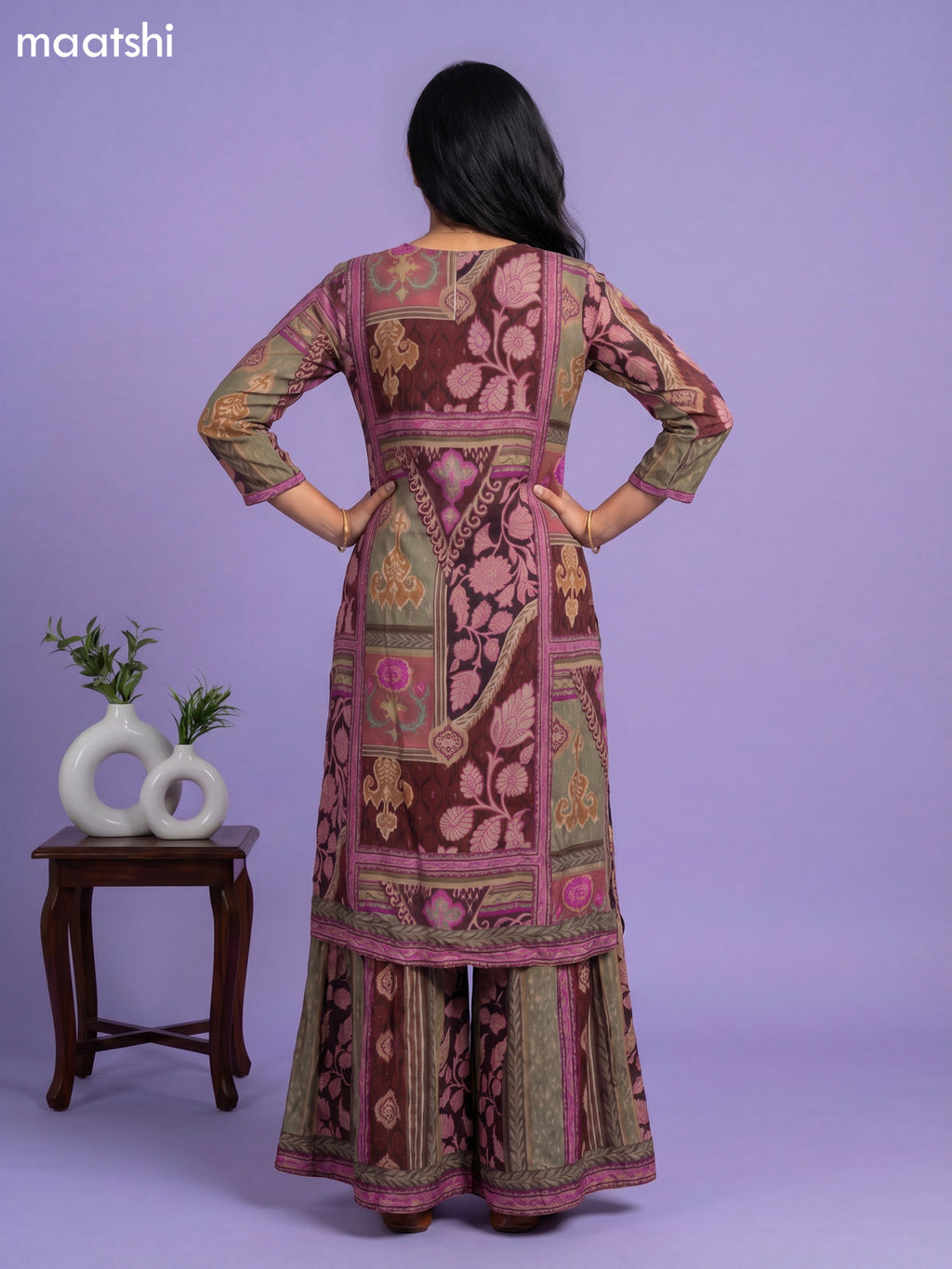Brown Chinnon Silk Embroidery Work Long Anarkali Kurti Without Pant