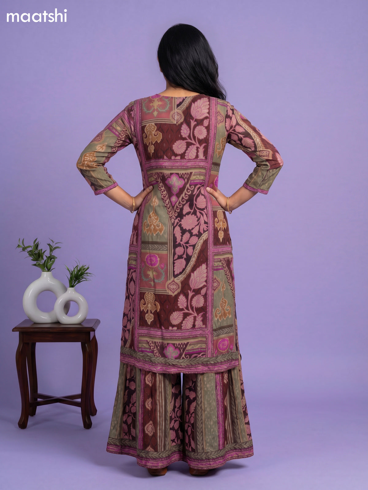Brown Chinnon Silk Embroidery Work Long Anarkali Kurti Without Pant