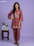 Onion Pink Chanderi Embroidery Work Short Co-Ord Set