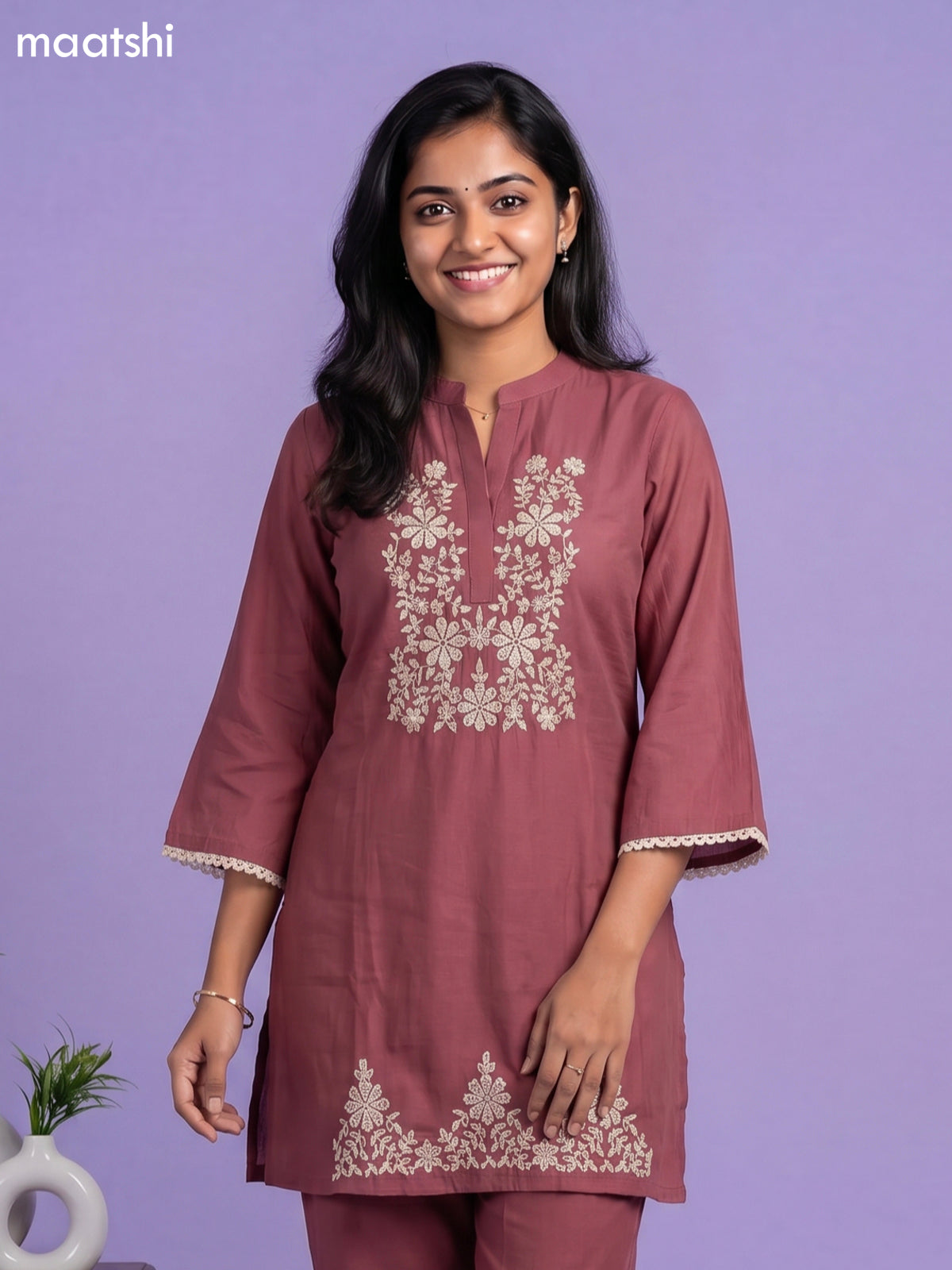 Onion Pink Chanderi Embroidery Work Short Co-Ord Set
