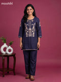 Navy Blue Chanderi Embroidery Work Short Co-Ord Set