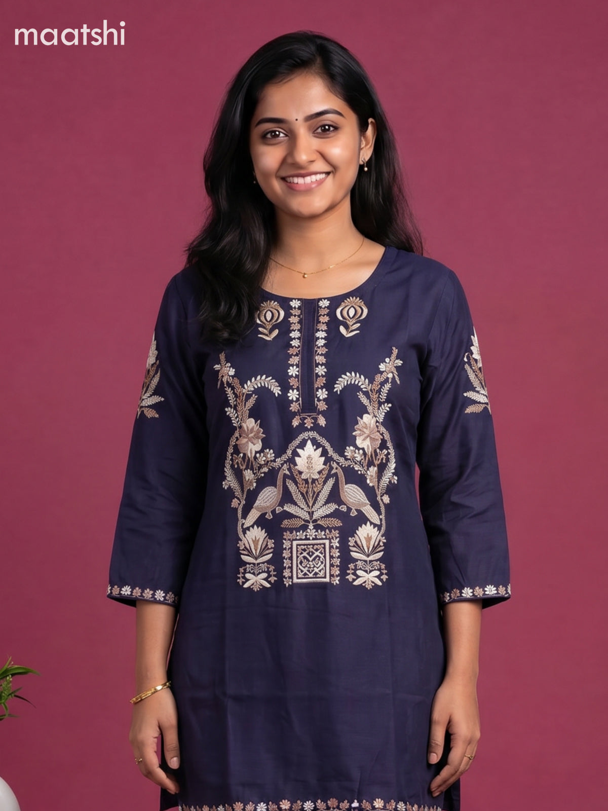 Navy Blue Chanderi Embroidery Work Short Co-Ord Set