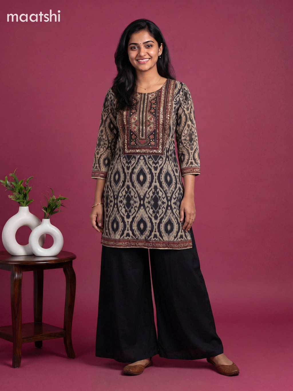 Black Linen Cotton Printed & Embroidery Work Short Co-Ord Set