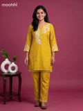 Mustard Yellow Mul Chanderi Embroidery Short Co-Ord Set