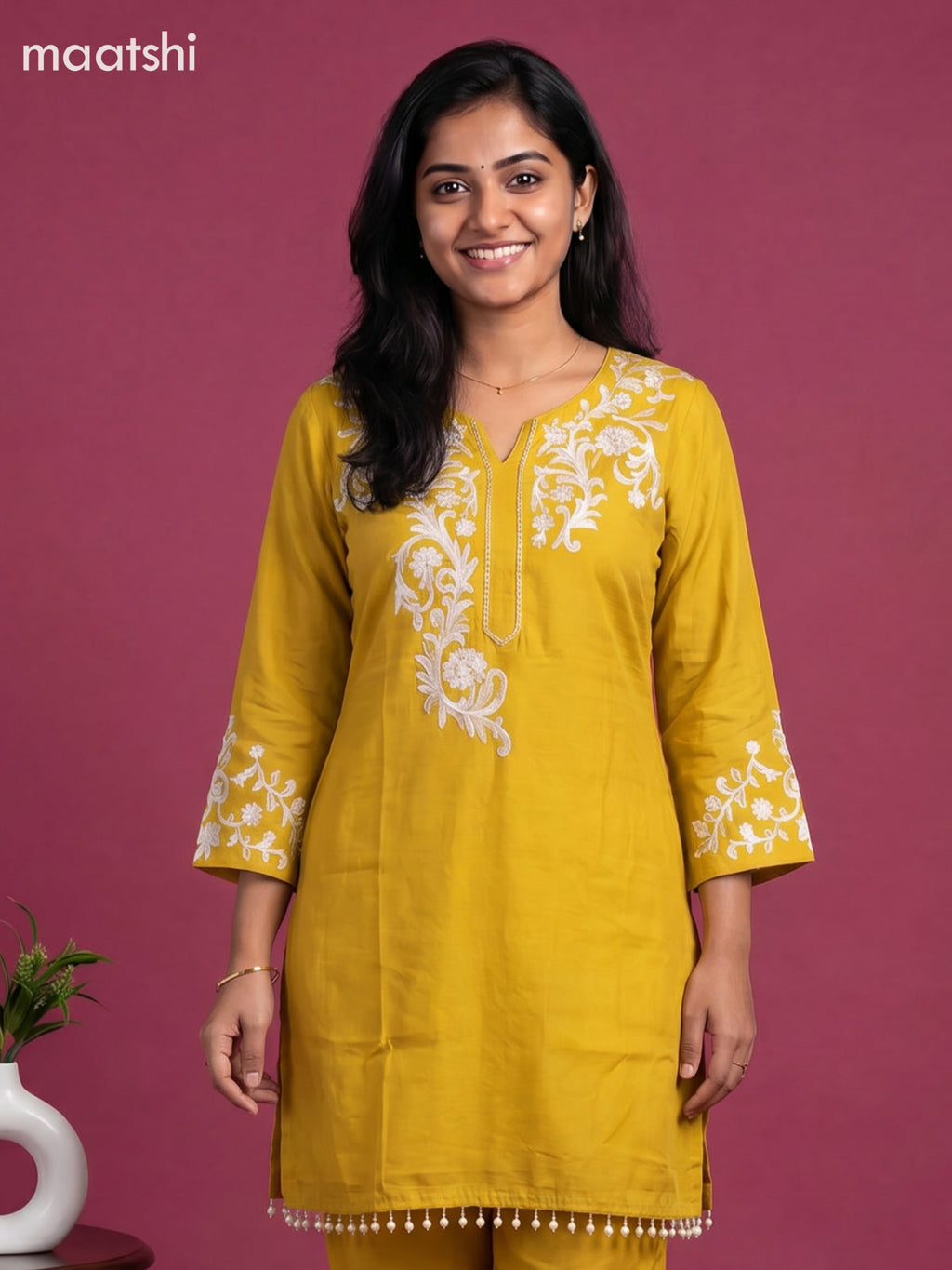 Mustard Yellow Mul Chanderi Embroidery Short Co-Ord Set