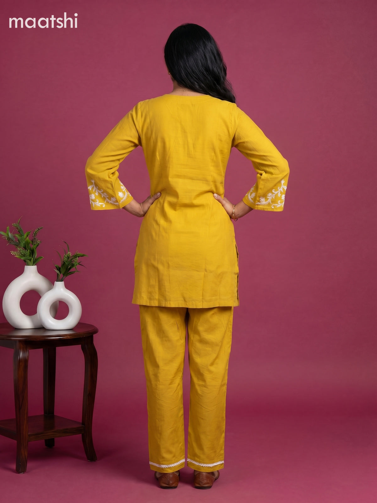 Mustard Yellow Mul Chanderi Embroidery Short Co-Ord Set