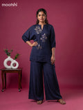 Navy Blue Chiffon Embroidery Short Co-Ord Set