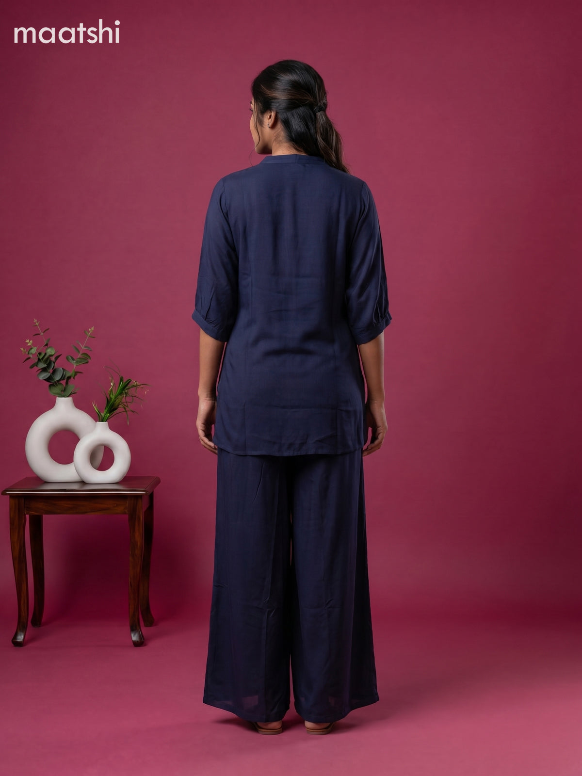Navy Blue Chiffon Embroidery Short Co-Ord Set