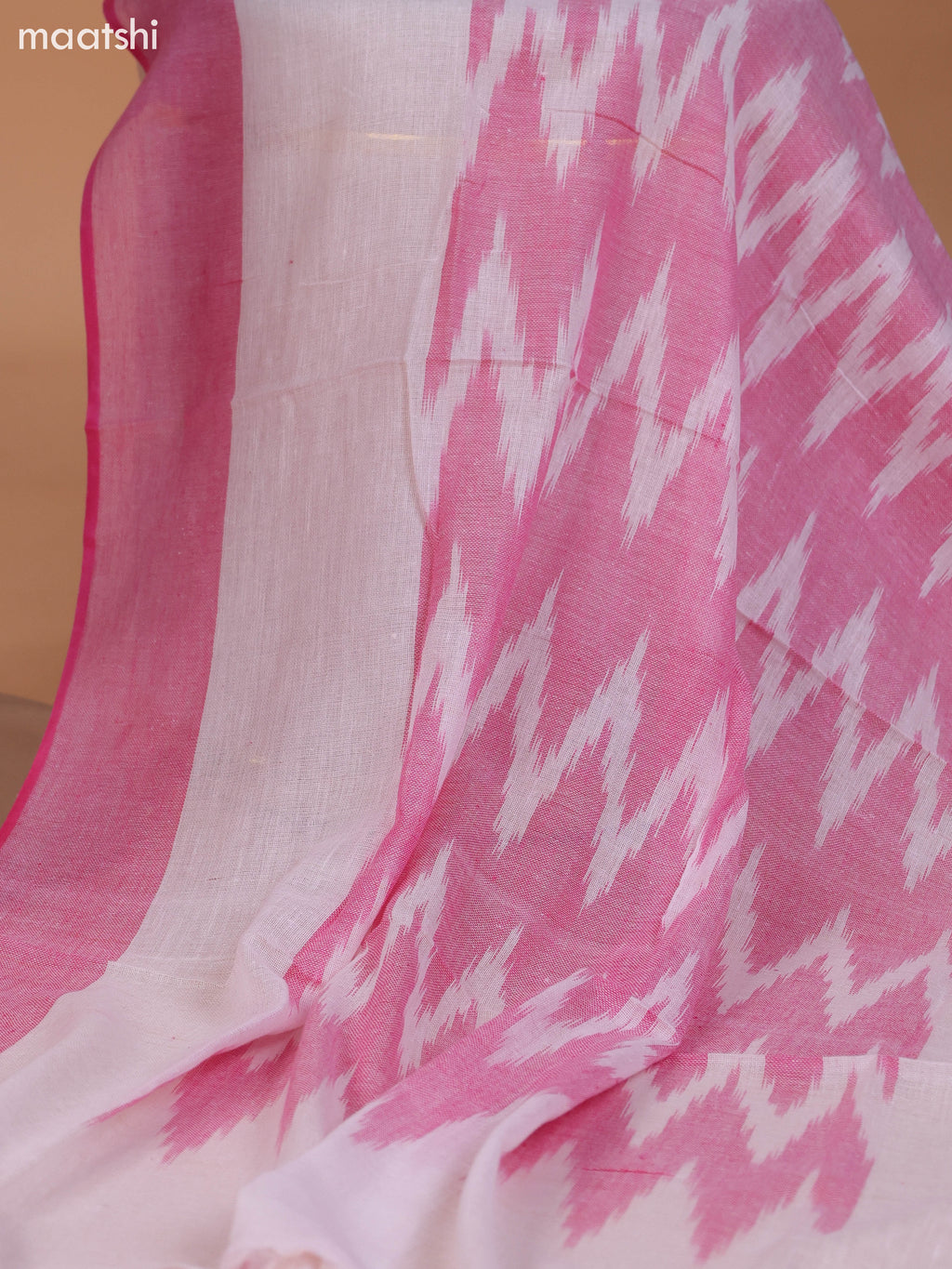 Dark Pink and Off White Cotton Dress Material With Ikat Weaves & Embroidery Work Neck Pattern and Bottom & Dupatta
