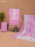 Pink and Off White Cotton Dress Material With Ikat Weaves & Embroidery Work Neck Pattern and Bottom & Dupatta