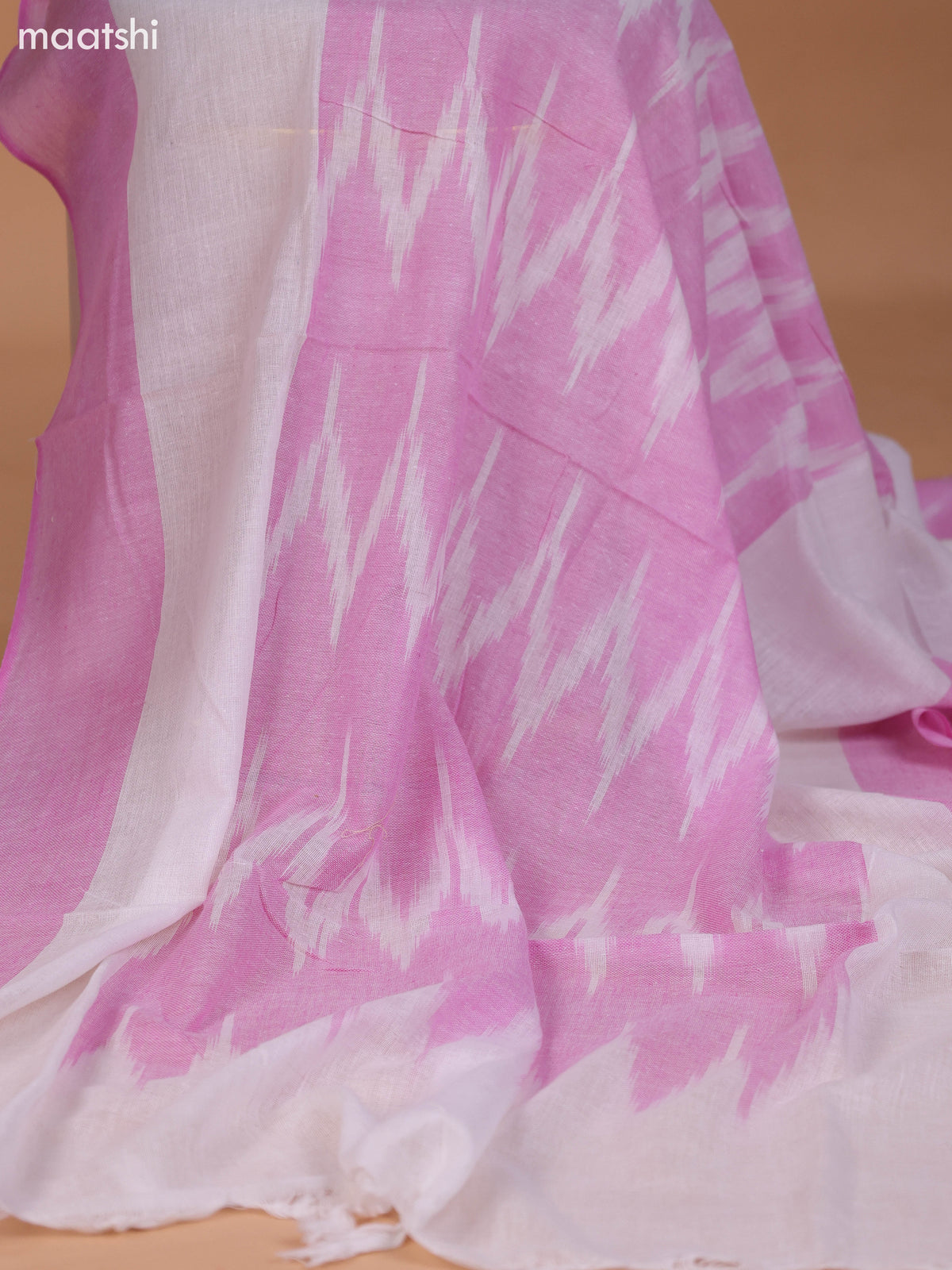 Pink and Off White Cotton Dress Material With Ikat Weaves & Embroidery Work Neck Pattern and Bottom & Dupatta