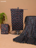 Dark Grey and Peach Pink Cotton Dress Material With Floral Butta Prints & Embroidery Work Neck Pattern and Bottom & Dupatta