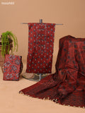 Dark Rust and Grey Cotton Dress Material With Floral Butta Prints & Embroidery Work Neck Pattern and Bottom & Dupatta