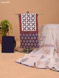 Navy Blue and Off White Cotton Dress Material With Ajrakh Prints & Patch Work Neck Pattern and Bottom & Dupatta