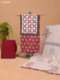 Maroon and Off White Cotton Dress Material With Ajrakh Prints & Patch Work Neck Pattern and Bottom & Dupatta