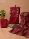 Maroon Cotton Dress Material With Plain Body & Embroidery Work Neck Pattern and Bottom & Dupatta