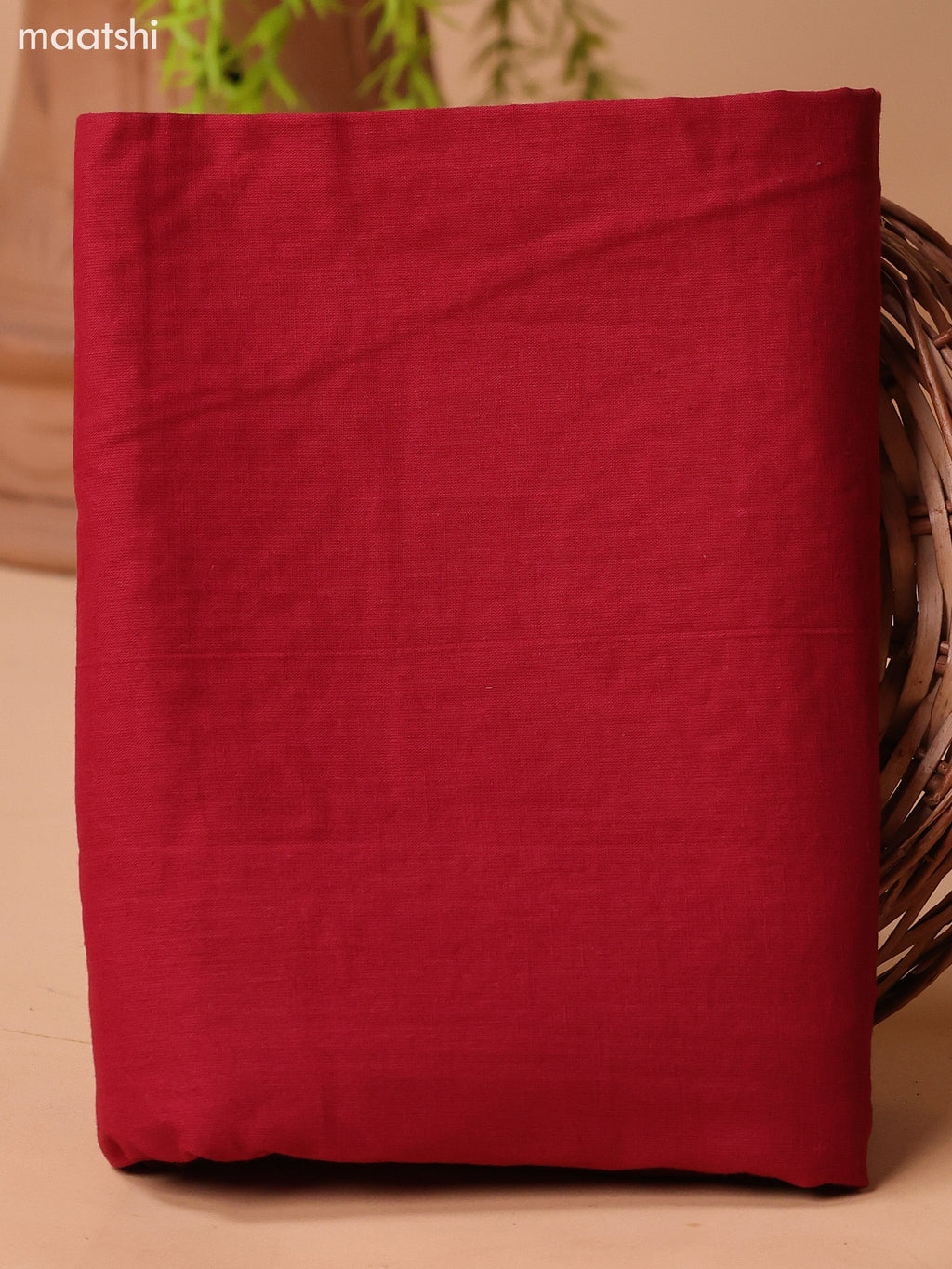 Maroon Cotton Dress Material With Plain Body & Embroidery Work Neck Pattern and Bottom & Dupatta
