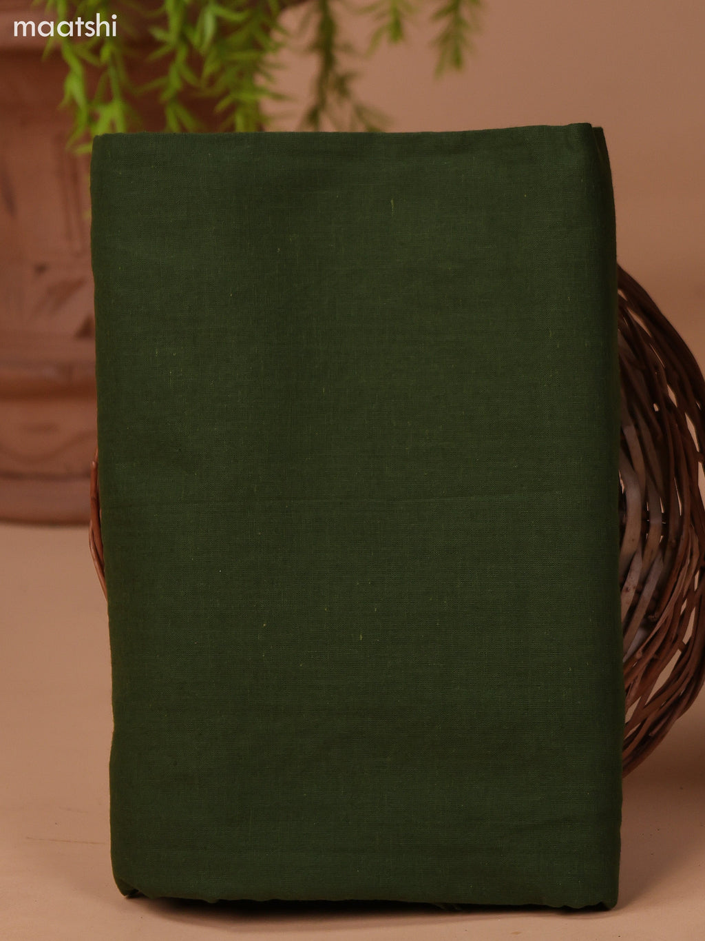 Sap Green Cotton Dress Material With Plain Body & Embroidery Work Neck Pattern and Bottom & Dupatta