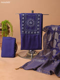 Dark Blue Cotton Dress Material With Plain Body & Embroidery Work Neck Pattern and Bottom & Dupatta