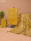Mustard Yellow Cotton Dress Material With Plain Body & Embroidery Work Neck Pattern and Bottom & Dupatta