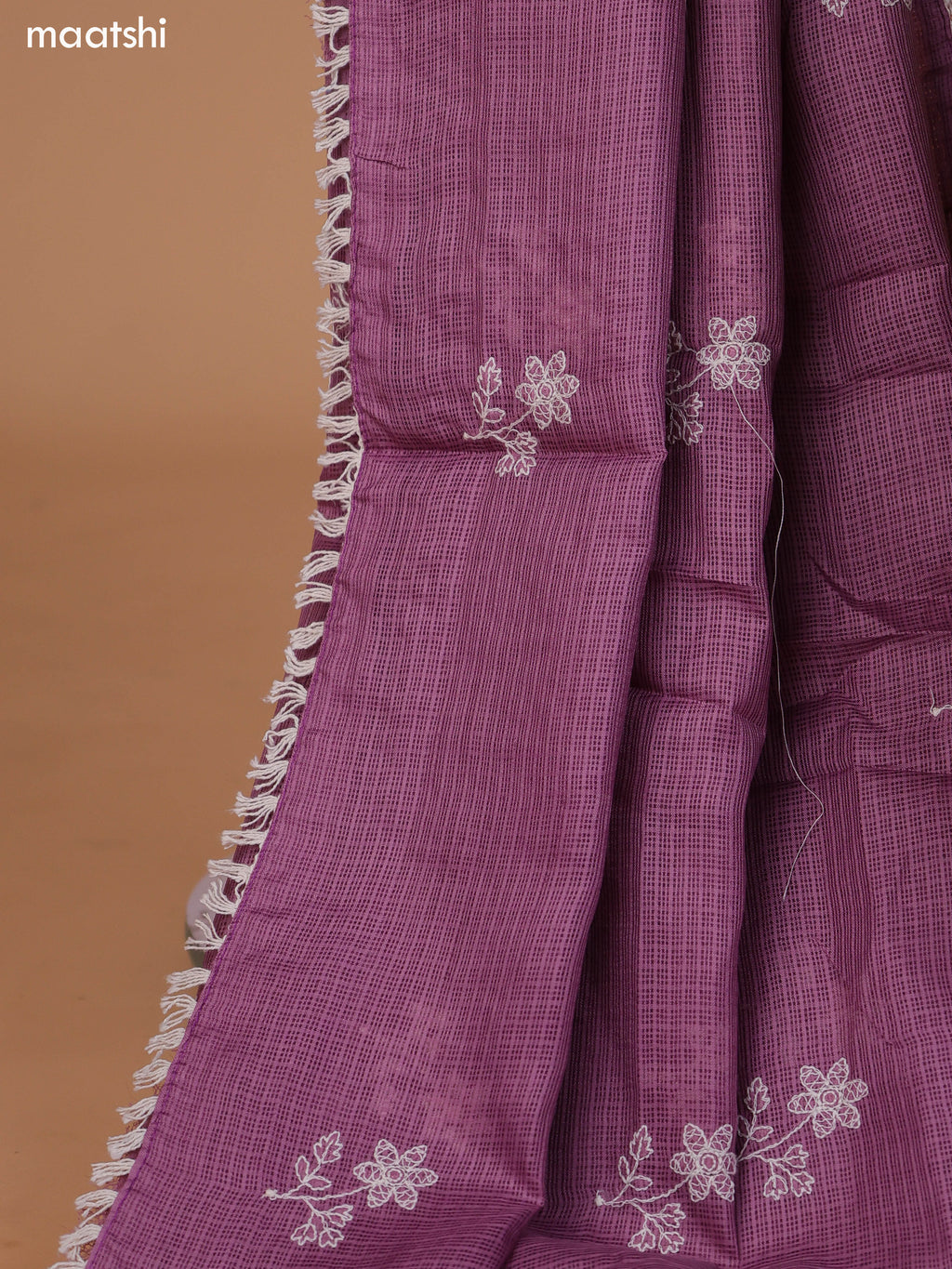 Pastel Purple and Off White Kota Dress Material With Allover Embroidery Work Pattern and Bottom & Dupatta
