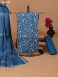 Teal Blue and Off White Kota Dress Material With Allover Embroidery Work Pattern and Bottom & Dupatta