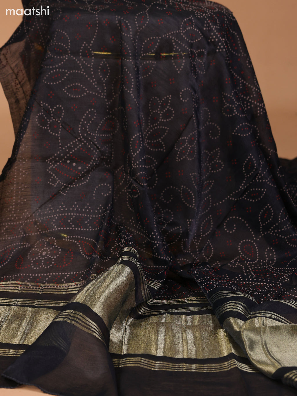 Rustic Orange and Black Cotton Dress Material With Plain Body & Patch Work Neck Pattern and Bottom & Bandhani Prints Dupatta