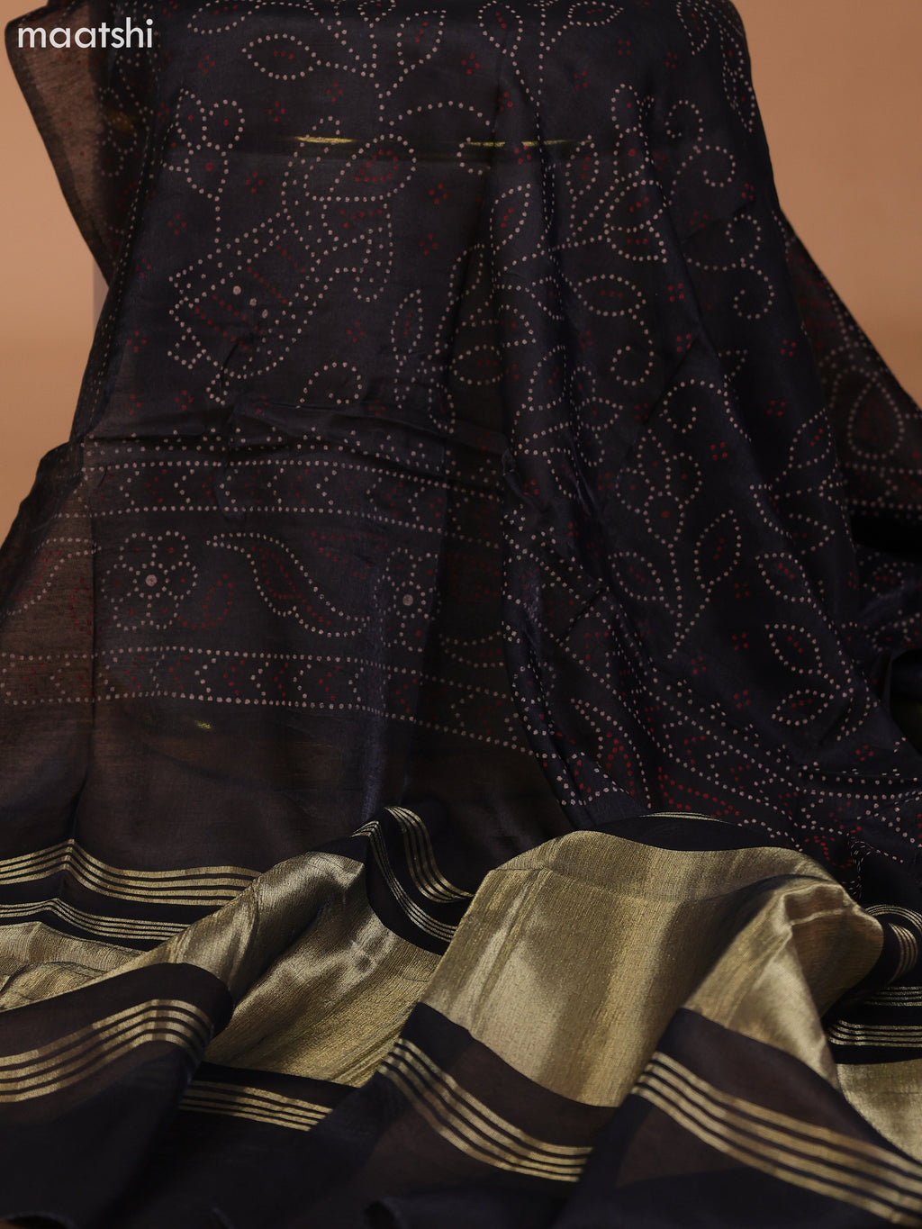 Maroon and Black Cotton Dress Material With Plain Body & Patch Work Neck Pattern and Bottom & Bandhani Prints Dupatta