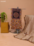 Mustard Yellow and Beige Cotton Dress Material With Kalamkari Prints & Patch Work Neck Pattern and Bottom & Dupatta