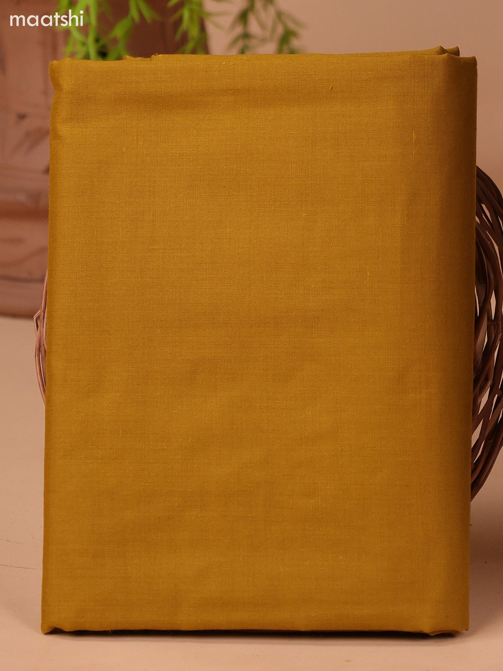 Mustard Yellow and Beige Cotton Dress Material With Kalamkari Prints & Patch Work Neck Pattern and Bottom & Dupatta