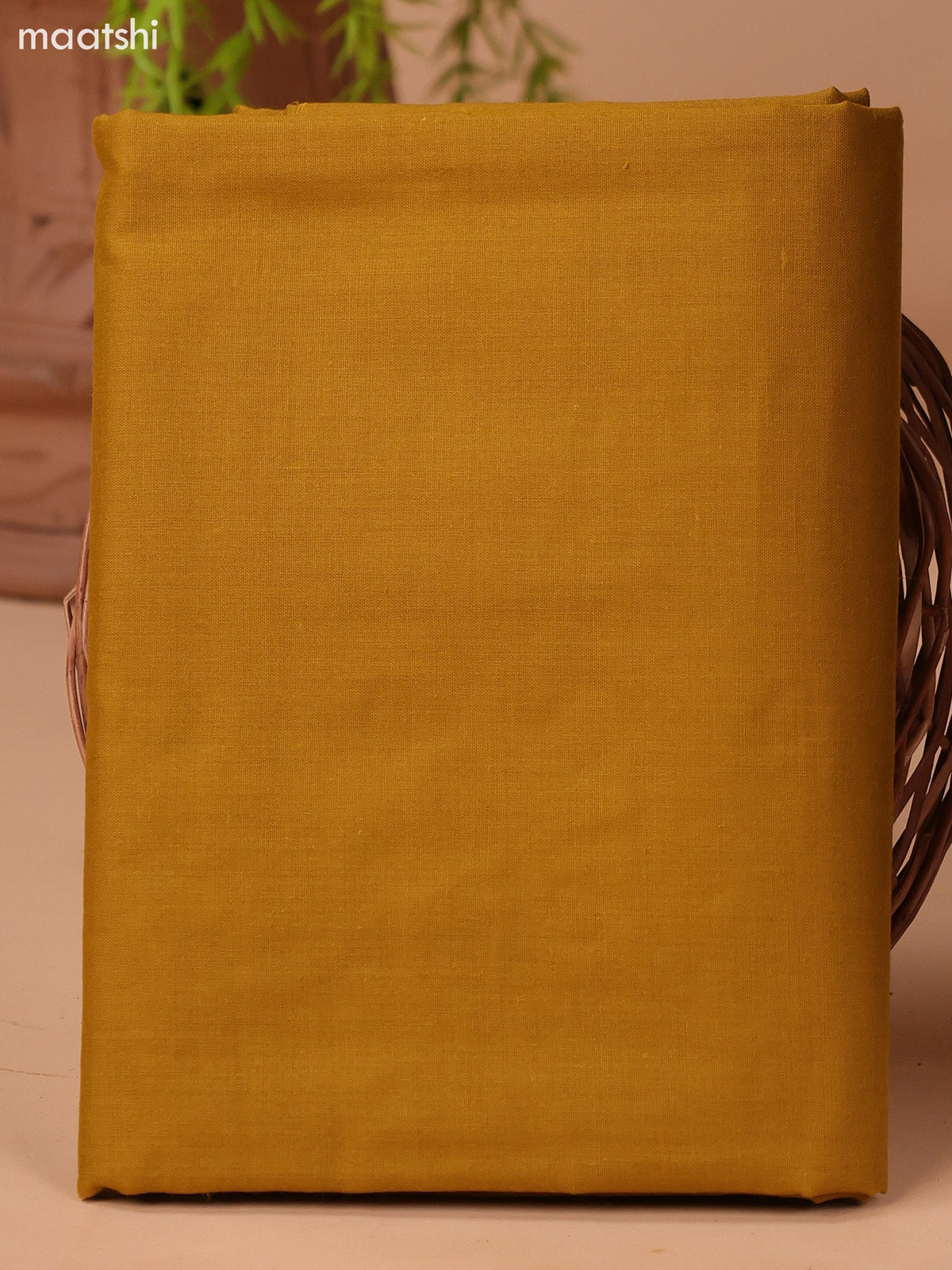 Mustard Yellow and Beige Cotton Dress Material With Kalamkari Prints & Patch Work Neck Pattern and Bottom & Dupatta