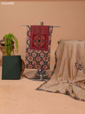 Sap Green and Beige Cotton Dress Material With Kalamkari Prints & Patch Work Neck Pattern and Bottom & Dupatta