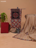 Dark Rust and Beige Cotton Dress Material With Kalamkari Prints & Patch Work Neck Pattern and Bottom & Dupatta
