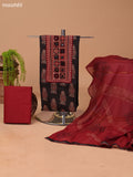 Black and Dark Rust Cotton Dress Material With Allover Prints & Embroidery Work Neck Pattern and Bottom & Dupatta
