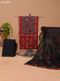 Dark Rust and Black Cotton Dress Material With Allover Prints & Embroidery Work Neck Pattern and Bottom & Dupatta