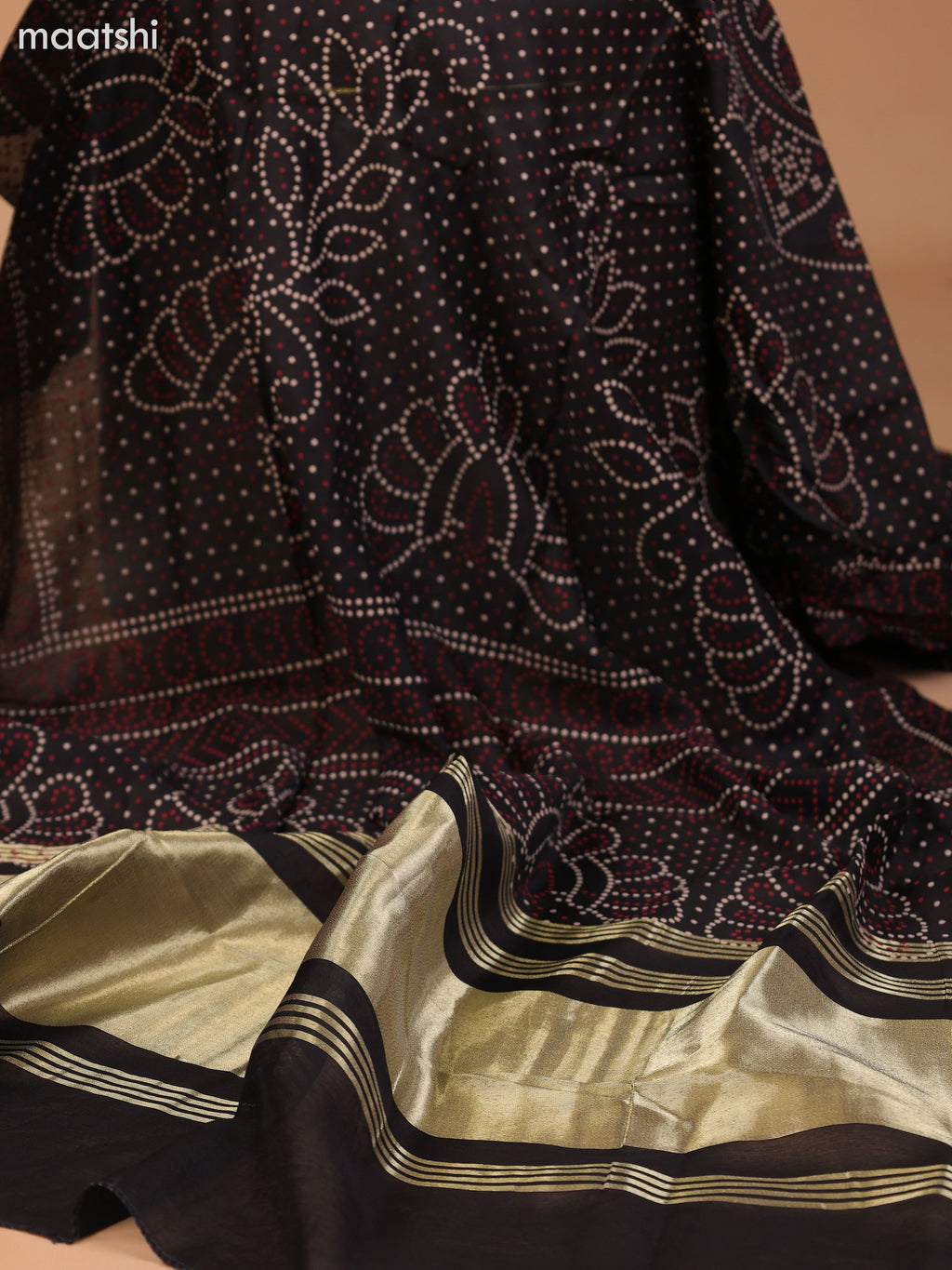 Dark Rust and Black Cotton Dress Material With Plain Body & Embroidery Work Neck Pattern and Bottom & Bandhani Prints Dupatta