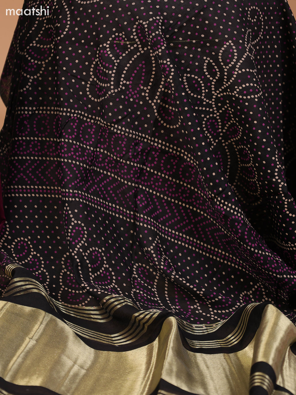 Wine Shade and Black Cotton Dress Material With Plain Body & Embroidery Work Neck Pattern and Bottom & Bandhani Prints Dupatta