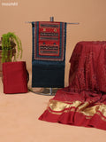 Dark Peacock Green and Rust Cotton Dress Material With Plain Body & Embroidery Work Neck Pattern and Bottom & Bandhani Prints Dupatta