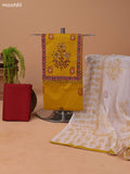 Mustard Yellow and Dark Rust Cotton Dress Material With Block Prints & Embroidery Work Neck Pattern and Bottom & Dupatta