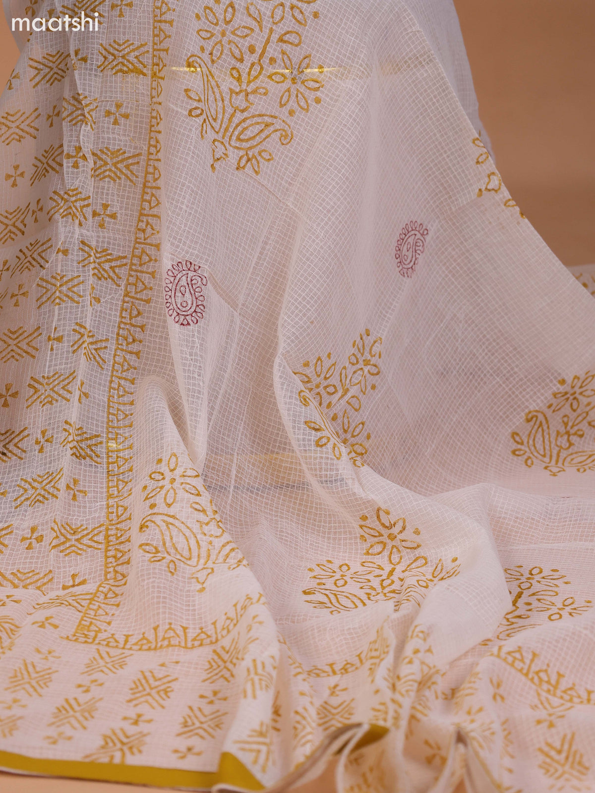 Mustard Yellow and Dark Rust Cotton Dress Material With Block Prints & Embroidery Work Neck Pattern and Bottom & Dupatta